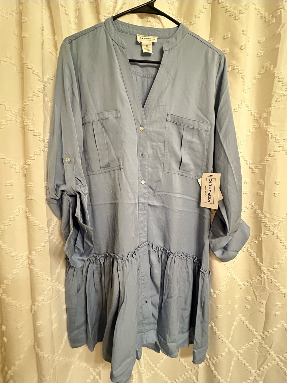 For The Republic Dusty Blue Button-Front Tiered Maxi Dress